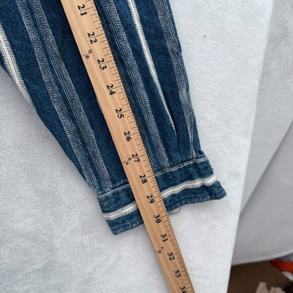 Vintage Wrangler Flannel Shirt Men 17.5-35 Blue Stripe Knit Heavyweight Western - Picture 5 of 10